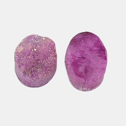 Electroplate Natural Druzy Crystal Cabochons, Flat Oval, Dyed