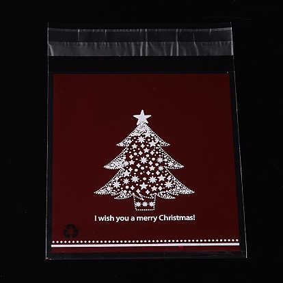 Прямоугольник ОПП целлофановые мешки, с Рождеством рисунком дерева, 14x9.9см, двусторонняя толщина: 0.07 мм, о 95~100шт / мешок
