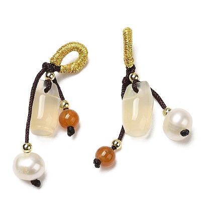 Pendentifs en agate, charms tonneau avec perles et perles en laiton