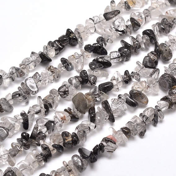 Rutile brins de perles naturelles de pépites de quartz, 5~8x5~8mm, Trou: 1mm, environ 31.5 pouce