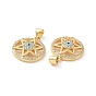 Brass Micro Pave Cubic Zirconia Pendants, Flat Round with Star of David & Evil Eye Charm