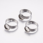 Componentes de anillos de dedo de acero inoxidable ajustables 304, fornituras base de anillo almohadilla, plano y redondo