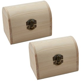 Unfinished Pine Wood Jewelry Box, DIY Storage Chest Treasure Case, with with Locking Clasps, Arch