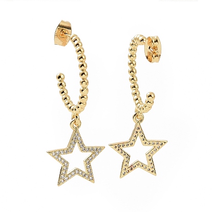 Clear Cubic Zirconia Ring with Star Dangle Stud Earrings, Brass Half Hoop Earrings for Women