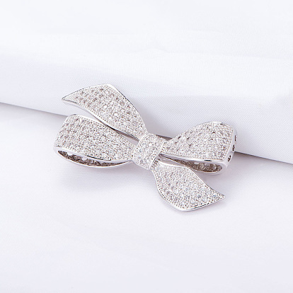 SHEGRACE Gorgeous Platinum Plated Brass Safety Brooch, with Micro Pave AAA Cubic Zirconia Bowknot, 48x20mm