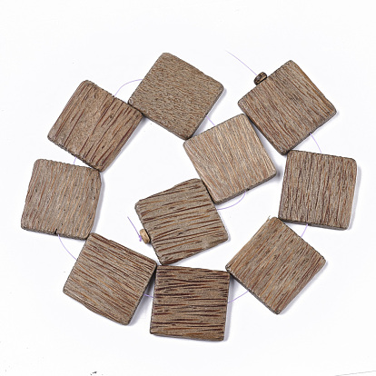 Undyed & Natural Coconut Wood Beads Strands, Waxed, Square