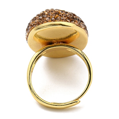 Anillo ajustable rectángulo de cristal verde oliva con strass, anillo de latón para mujer