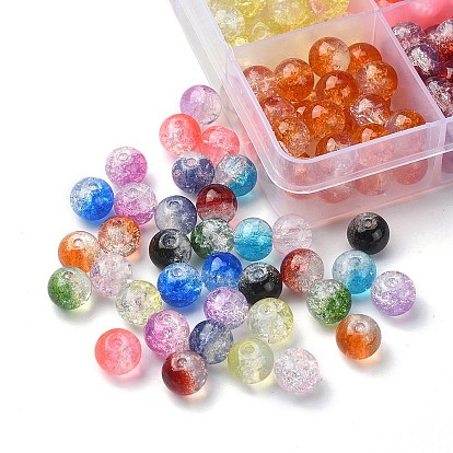 360Pcs 12 Colors Transparent Crackle Baking Painted Glass Beads Strands, Imitation Opalite, Round