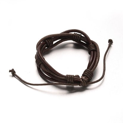 Cuero trenzado del cordón ajustable pulseras de varias vueltas, con cordón encerado, 54 mm, 15x19 mm
