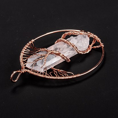Gros pendentifs en cristal de quartz naturel, avec les accessoires en laiton, larme