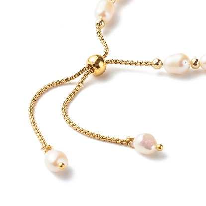 Bracelets réglables en perles de perles naturelles, avec 304 chaînes vénitiennes en acier inoxydable et breloque croix en laiton