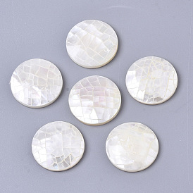 Natural White Shell Mother of Pearl Shell Cabochons, with Freshwater Shell, Flat Round
