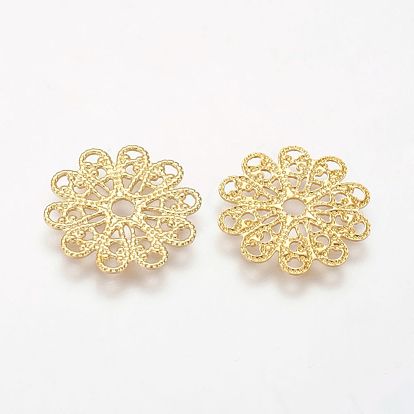 Brass Filigree Findings, Lead Free and Cadmium Free, Flower, 17x0.5mm, Hole: 2mm