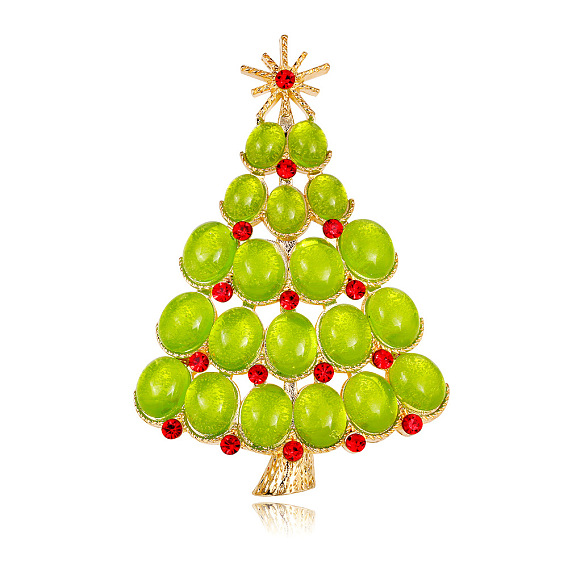 Broche de resina de árbol de Navidad con diamantes de imitación, broche de aleación de oro claro para ropa de mochila