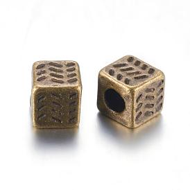 Alliage de perles d'entretoise de style tibétain, sans plomb et sans cadmium, cube, 4.5x4.5x4.5mm