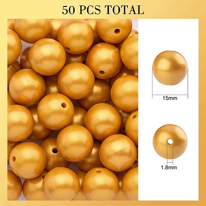 50 cuentas de silicona redondas cuentas de goma 15 mm cuentas espaciadoras sueltas para suministros de bricolaje fabricación de llaveros de joyería (oro rosa)