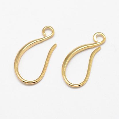 Brass Earring Hooks, Ear Wire, with Horizontal Loop, Long-Lasting Plated