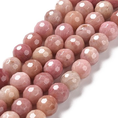 Rhodonite naturelles brins de perles, à facettes (128 facettes), ronde