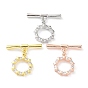 Rack Plating Brass Micro Pave Clear Cubic Zirconia Toggle Clasps, Star Ring, Cadmium Free & Lead Free, Long-Lasting Plated