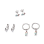 3 Pairs 3 Style Enamel Fish Dangle Hoop Earrings, 304 Stainless Steel Stud Earrings for Women