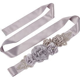 Satin Ribbon, Bridal Belt for Wedding Dress, with Glass Rhinestone and Imitation Pearl Beads, Garment Accessories