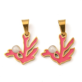 316 Surgical Stainless Steel Charms, with Enamel, Coral Shape Charm, Golden