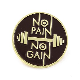 No Pain No Gain Word Enamel Pin, Flat Round Alloy Enamel Brooch for Backpack Clothes, Golden