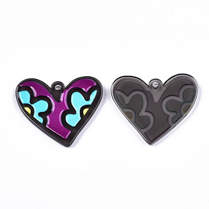 Acrylic Pendants, 3D Printed, Heart with Flower Pattern