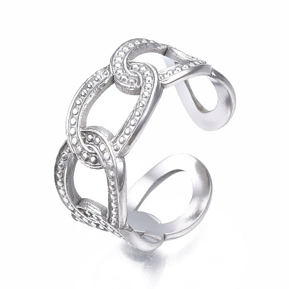 304 Stainless Steel Curb Chain Open Cuff Ring, Chunky Hollow Ring for Women