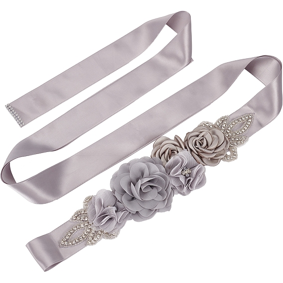 Satin Ribbon, Bridal Belt for Wedding Dress, with Glass Rhinestone and Imitation Pearl Beads, Garment Accessories