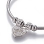 304 Stainless Steel Charms Bangles, with Polymer Clay Rhinestone and Magnetic Clasps, Heart