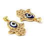 Brass Cubic Zirconia Pendants, with Lampwork, Real 18K Gold Plated, Hamsa Charm