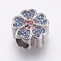 304 Stainless Steel European Beads, Large Hole Beads, with Rhinestone, Flower