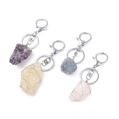 Natural Stone Keychain, with Alloy Split Key Rings and Eco-Friendly Copper Wire