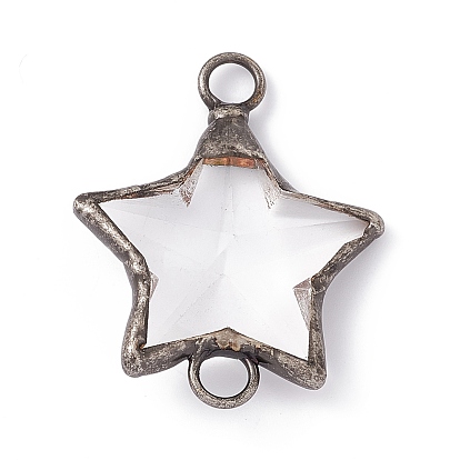 Charmes de connecteur en verre transparent, liens étoiles, avec crémaillère en laiton, sans cadmium et sans plomb