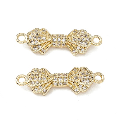 Brass Micro Pave Clear Cubic Zirconia Connector Charms, Bowknot Links