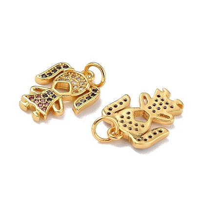 Micro cuivres ouvrent charmes de zircons, avec anneau de saut, réel 18 k plaqué or, fille