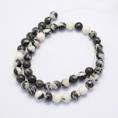 Perles de jaspe naturelles zèbre noir brins, ronde