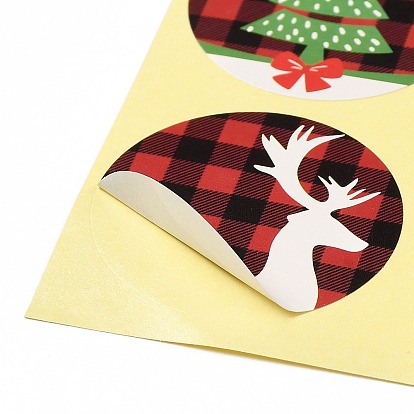48 pegatinas de imagen de papel de punto redondo con tema navideño para diy scrapbooking, , Navidad tema patrón