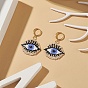 Glass Seed Braided Horse Eye Dangle Hoop Earrings, Golden Brass Wire Wrap Jewelry for Women