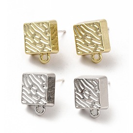 Alloy Square Stud Earring Findings, with Horizontal Loops & 304 Stainless Steel Pins, Cadmium Free & Lead Free