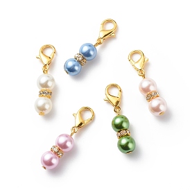 Baking Painted Pearlized Glass Pearl Round Beads Gourd Pendant Decorations, with Alloy Lobster Claw Clasps, Middle East Rhinestone Spacer Beads