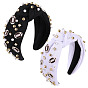 Alloy Rugby Pearl Rhinestones Hair Bands, Wide Twist Knotted Cloth Hair Hoop, Hair Accessories for Women Girls