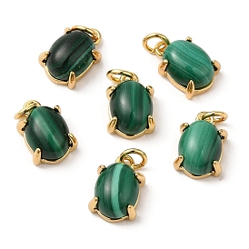 Natural Malachite Dyed Oval Charms, with Rack Plating Brass Findings and Jump Ring, Cadmium Free & Lead Free, Real 18K Gold Plated