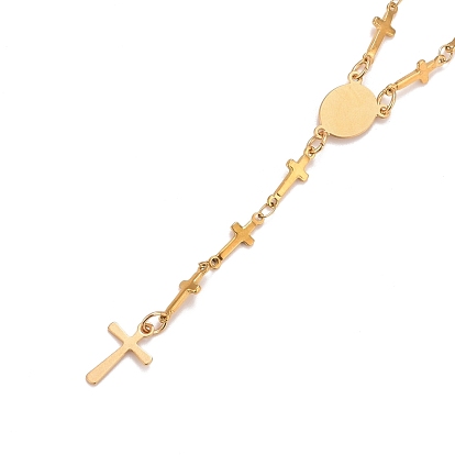 304 inoxydable colliers de perles de chapelet d'acier, ovale avec la Vierge Marie, croix