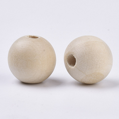 Natural Unfinished Wood Beads, Round Wooden Large Hole Beads for Craft Makin