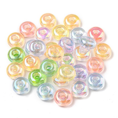 Transparent UV Plating Rainbow Iridescent Acrylic European Beads, Large Hole Beads, Rondelle