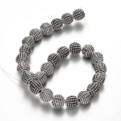 Perles rondes en alliage de style tibétain, sans cadmium et sans plomb, 9mm, trou: 2mm, environ 25 pcs/chapelet