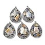 Baroque Natural Freshwater Shell Polymer Clay Rhinestone Big Pendants, Teardrop Charms with Platinum Plated Brass Snap on Bails