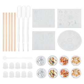 Kits de bijoux bricolage, avec des moules en silicone, papier d'aluminium, tige d'agitation et pipettes en plastique, doigtiers en latex et bâtons en bois